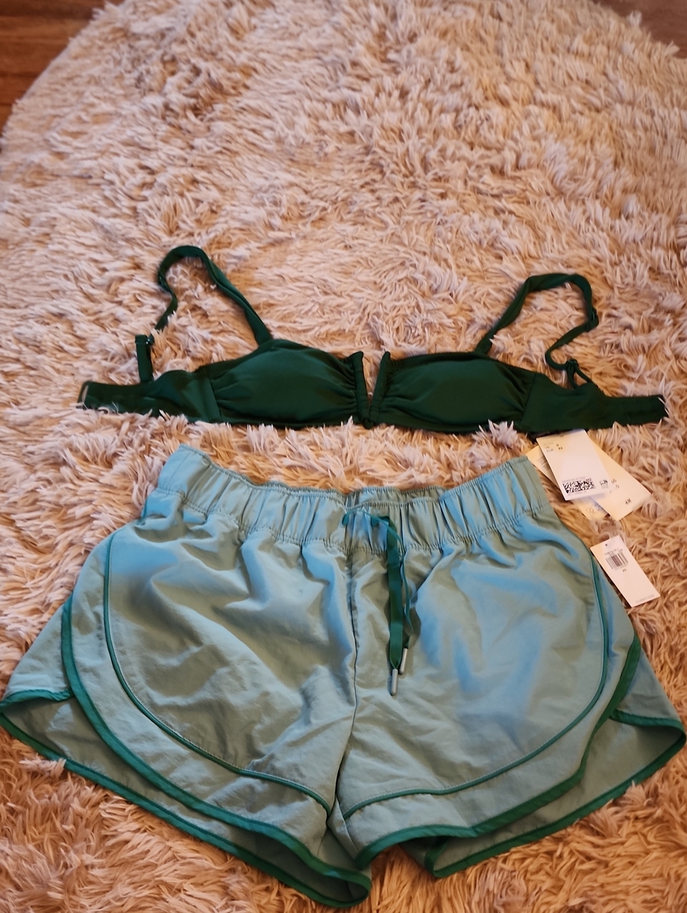 H&M Dark Green Bikini Top w/ Old Navy Running /Swim Shorts Sz 32/ XS